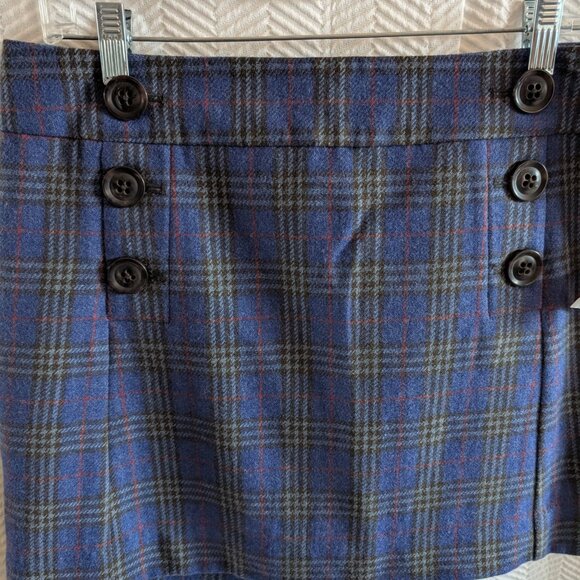 GAP Wool Blend Blue Plaid Mini Skirt Size 8 Academia Preppy Classic NWT - Picture 4 of 12